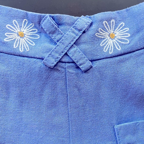 Vintage Linen Blend High Waisted Pleated Periwinkle Shorts Embroidered Dais… - Picture 7 of 7